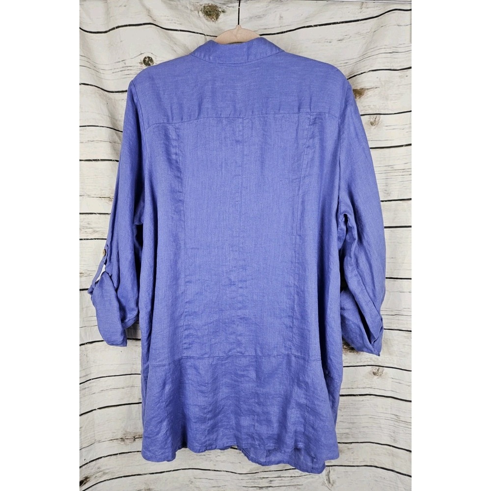 Soft Surroundings Blue Purple 100% Linen Button Tunic Top 1X Womens Coastal - Picture 5 of 8